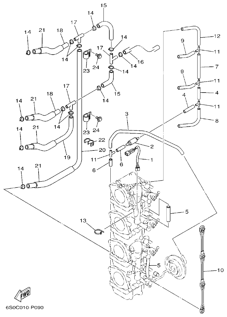 Yamaha F100BET CARBURETOR 2 parts diagram